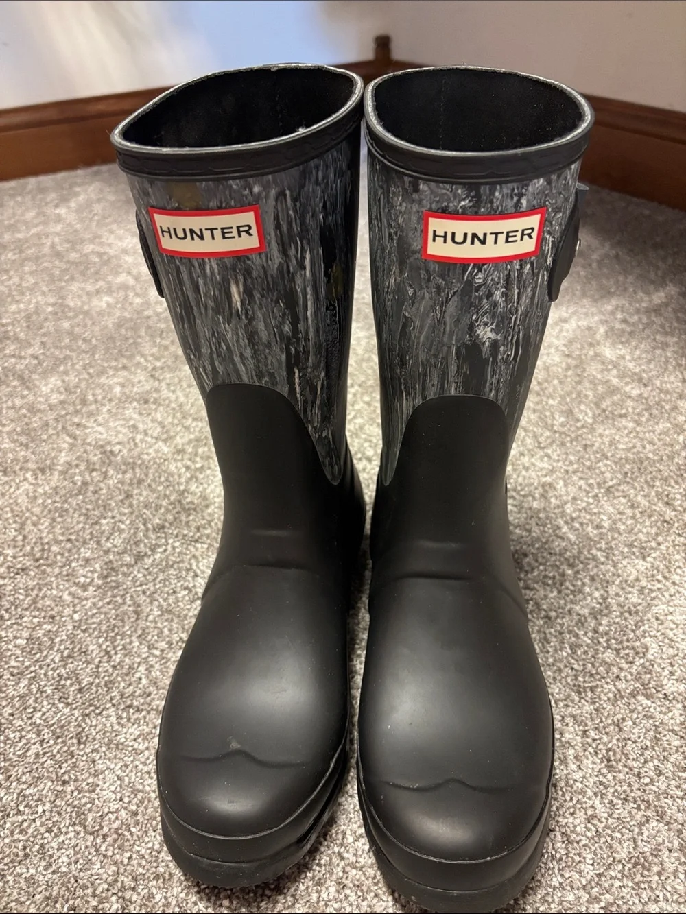 New Hunter Women's Black Marble Rain Boots
